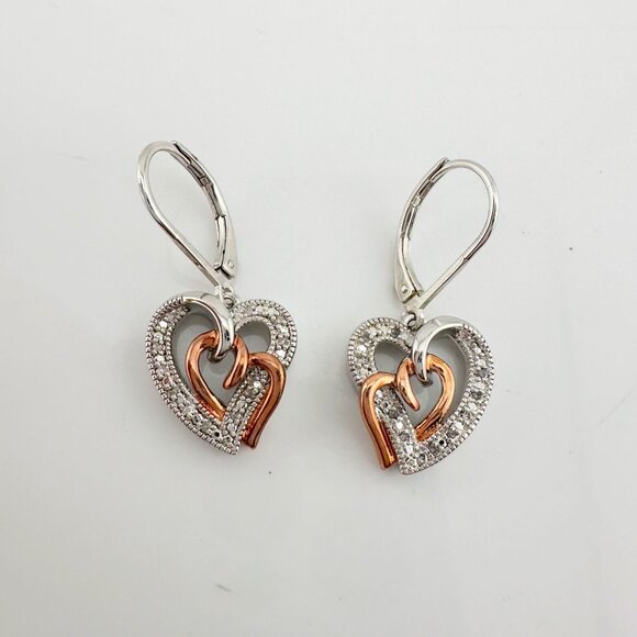 Two Tone Interlocking Hearts Diamond Accent Earrings - Picture 5 of 8